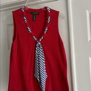 Ralph Lauren Red Tank Top with Blue and White Striped Tie